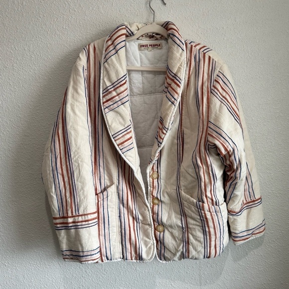 Free People Astrid Quilted Jacket Womens Small Boho Casual Striped Oversized - Picture 2 of 13